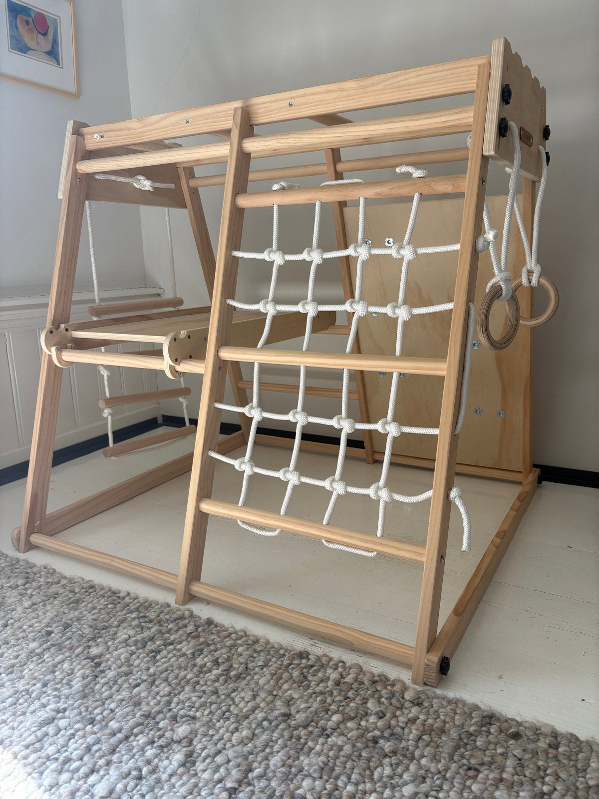 Houten Klimrek met Glijbaan, Klimnet en Klimwand, Kinderen en Baby's, Ophalen, Zo goed als nieuw, Glijbaan