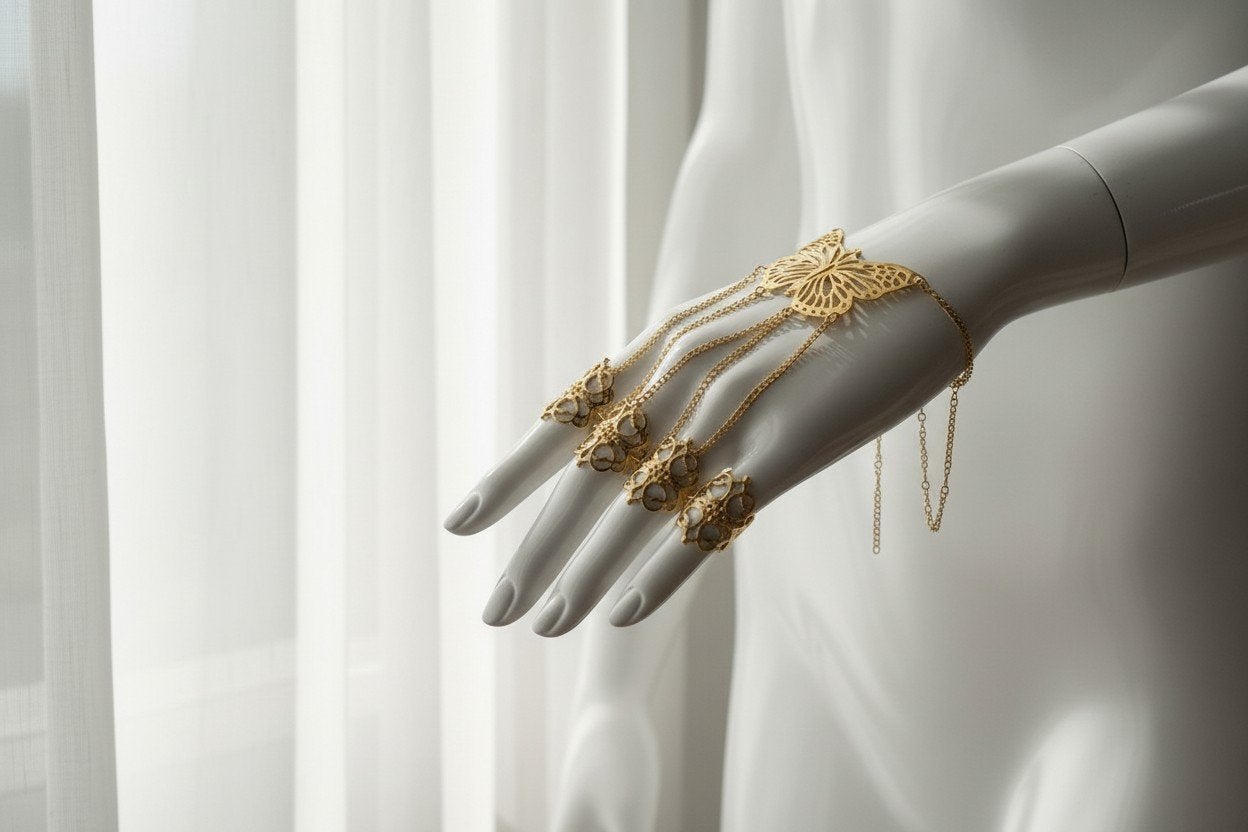 Hand Chain Vlinder Goudkleurig Verstelbare Ringen Boho Siera, Ophalen of Verzenden, Nieuw, Goud, Overige materialen