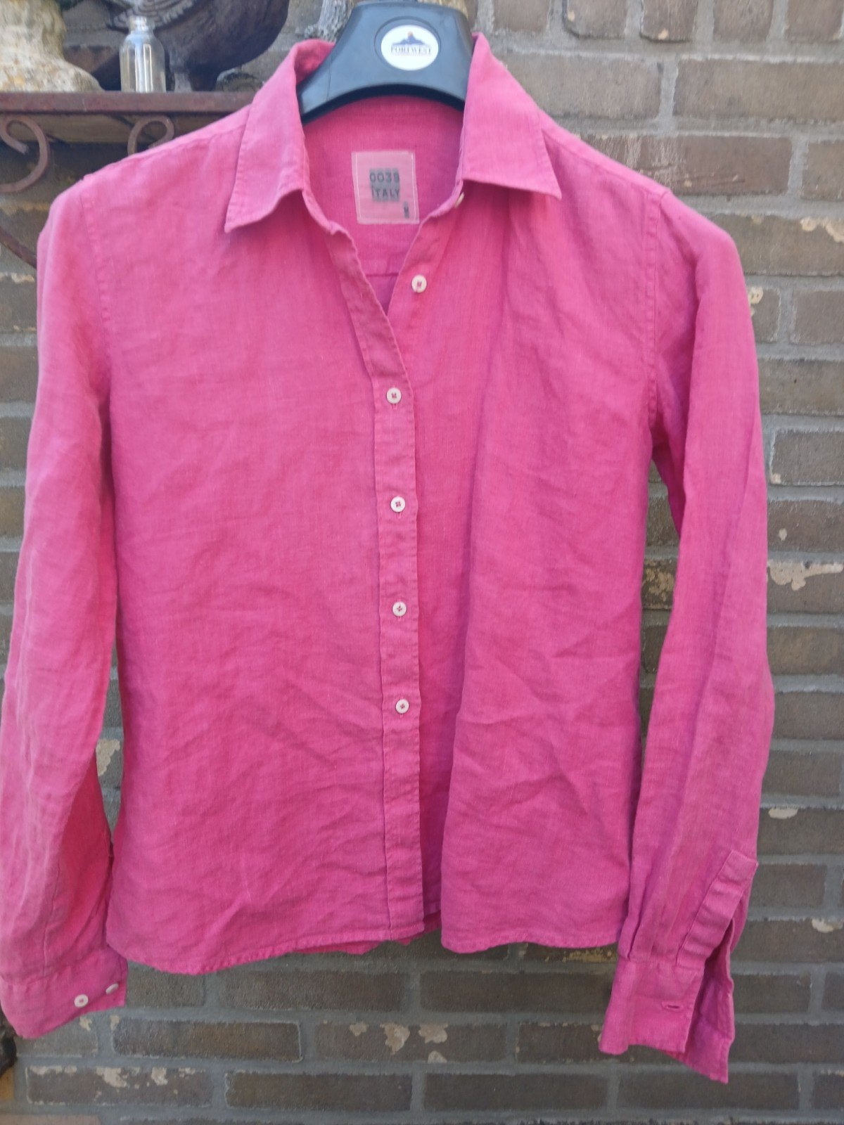 0039 Italy Linnen Blouse Maat M Roze, Kleding | Dames, Maat 38/40 (M), Ophalen of Verzenden, Roze, Gedragen