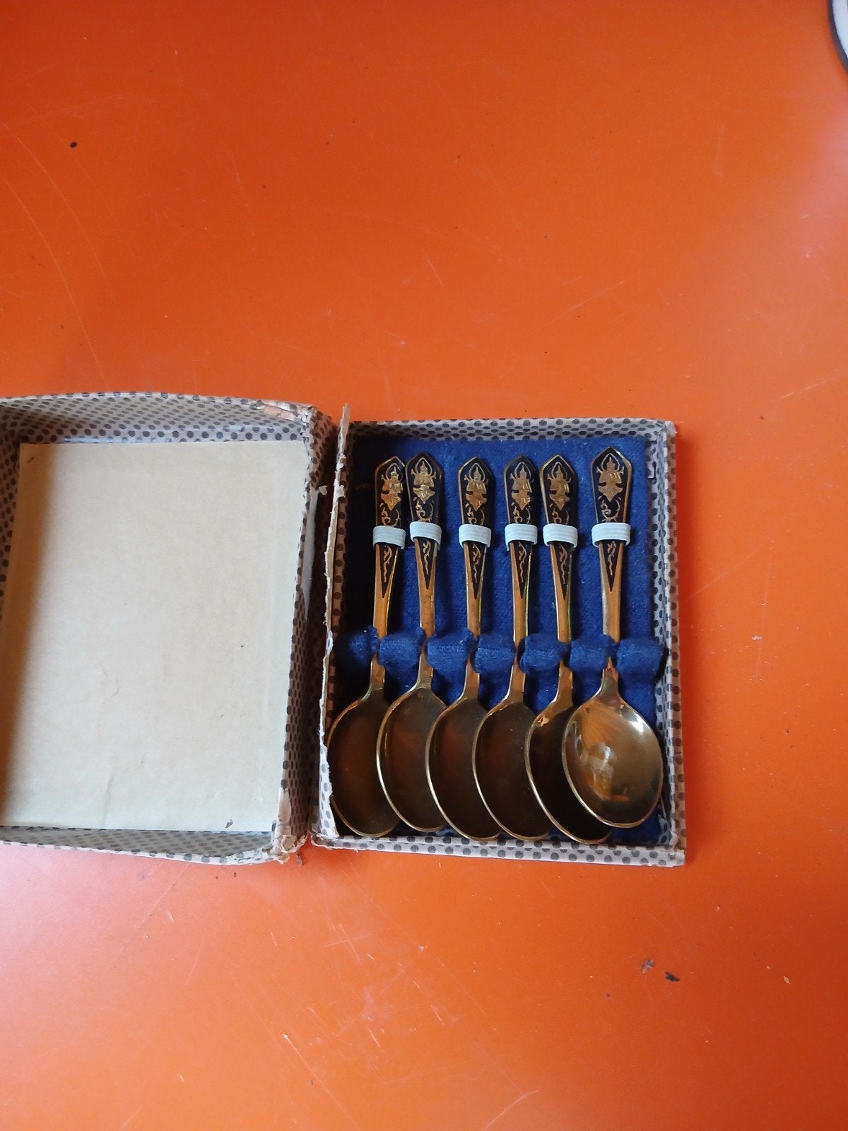 Vintage Thaise theelepels in doosje, Ophalen of Verzenden