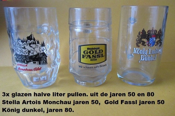 set van 3 oude glazen bierpullen, Duitsland, jaren 50/80, Ophalen of Verzenden, Zo goed als nieuw, Pul(len), Overige merken