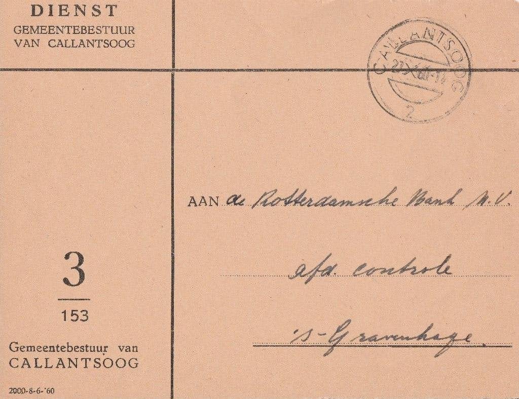 CALLANTSOOG 1960 Front Dienstenvelop Gemeentebestuur, Ophalen of Verzenden, 1960 tot 1980, Gelopen, Noord-Holland