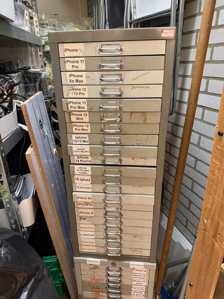 Vintage metalen ladekast met 21 en 14 laden, Ophalen of Verzenden, Gebruikt