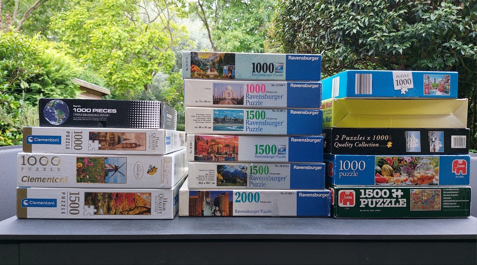 16 legpuzzels (1000+ stukjes) + puzzelmat - Diverse merken, Ophalen, 500 t/m 1500 stukjes, Gebruikt, Legpuzzel