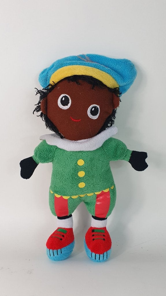 Zwarte Piet knuffel pop, groen pak. 32 cm. 8B12, Tweedehands verkoop, Tweedehands verkoop, Gebruikt, Overige typen