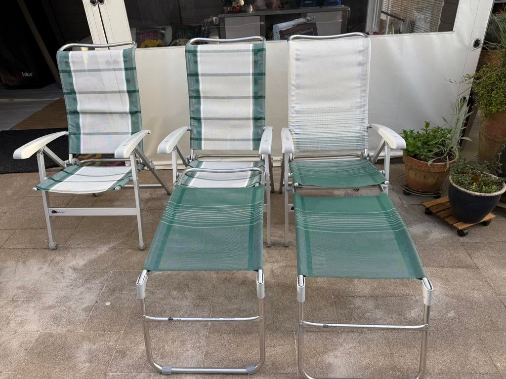 Drie Dukdalf kampeerstoelen met gratis voetensteunen, Caravans en Kamperen, Ophalen, Gebruikt