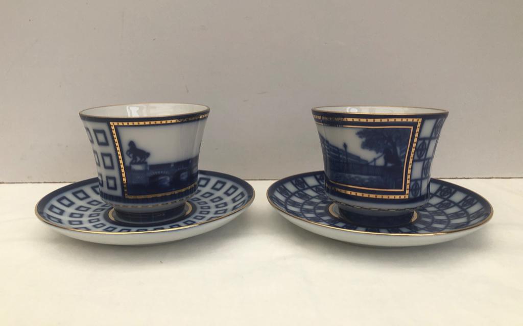 2 Lomonosov Imperial Porcelain kop & schotel - St Peterburg, Antiek en Kunst, Antiek | Porselein, Ophalen of Verzenden