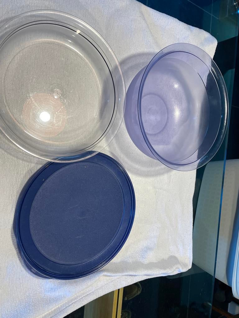Tupperware schalen en 1 deksel, Ophalen of Verzenden, Gebruikt, Blauw, Schaal