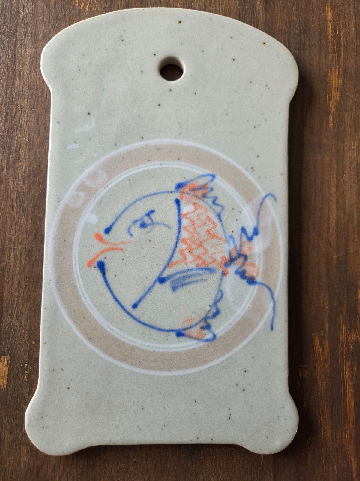 Vintage keramisch serveerplankje / sushibord met vis, Ophalen of Verzenden