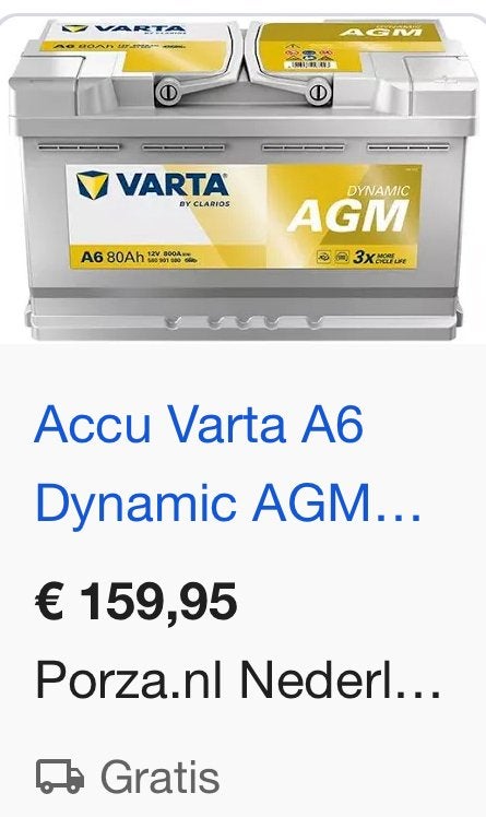 Accu Varta A6 80Ah 12v 800A Dynamic AGM, Ophalen, Nieuw