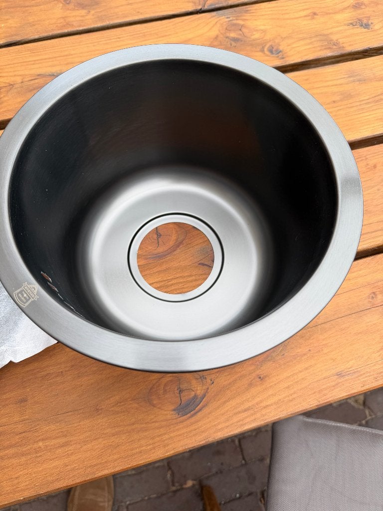 Nieuwe RVS ronde zwarte spoelbak 28 cm, Caravans en Kamperen, Ophalen of Verzenden, Nieuw