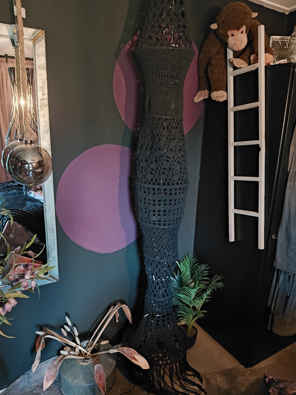 Te koop mooie grote lange gehaakte lamp, Ophalen, Zo goed als nieuw