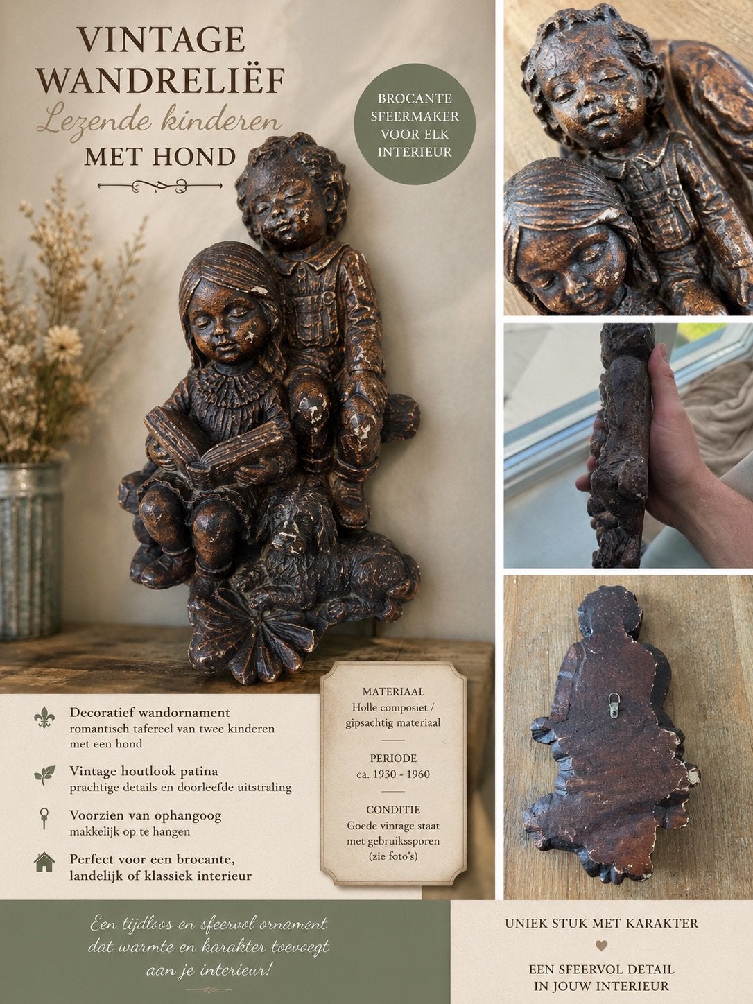 Vintage wanddecoratie - wandornament, Vintage, Handgemaakt, Ophalen of Verzenden, Zo goed als nieuw