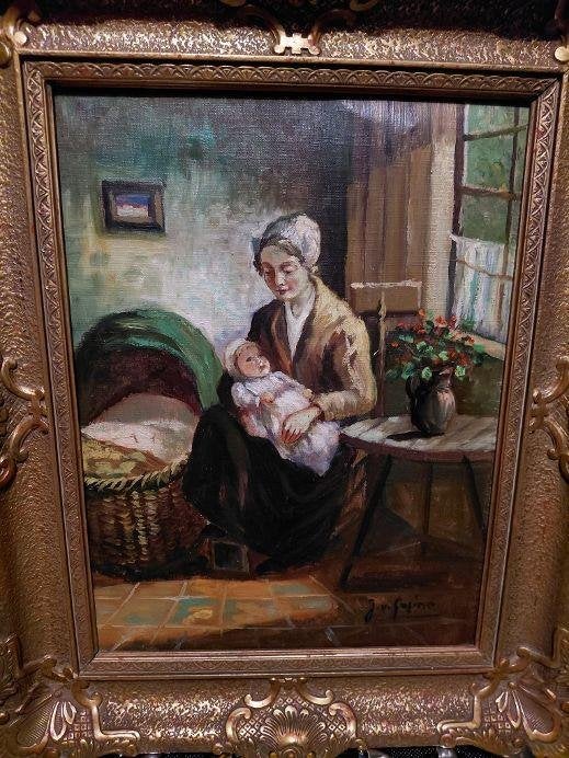 olie verf schilderij, Ophalen, Doek, Portret of Personen, Bijzondere lijst