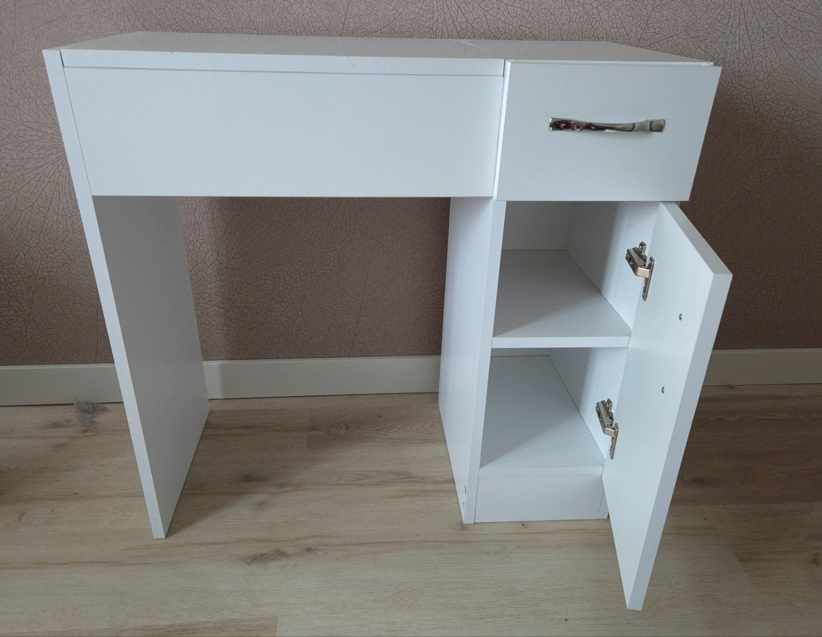 Witte kaptafel met spiegel, lade en kastje, Ophalen, Gebruikt, 50 tot 100 cm, Minder dan 100 cm