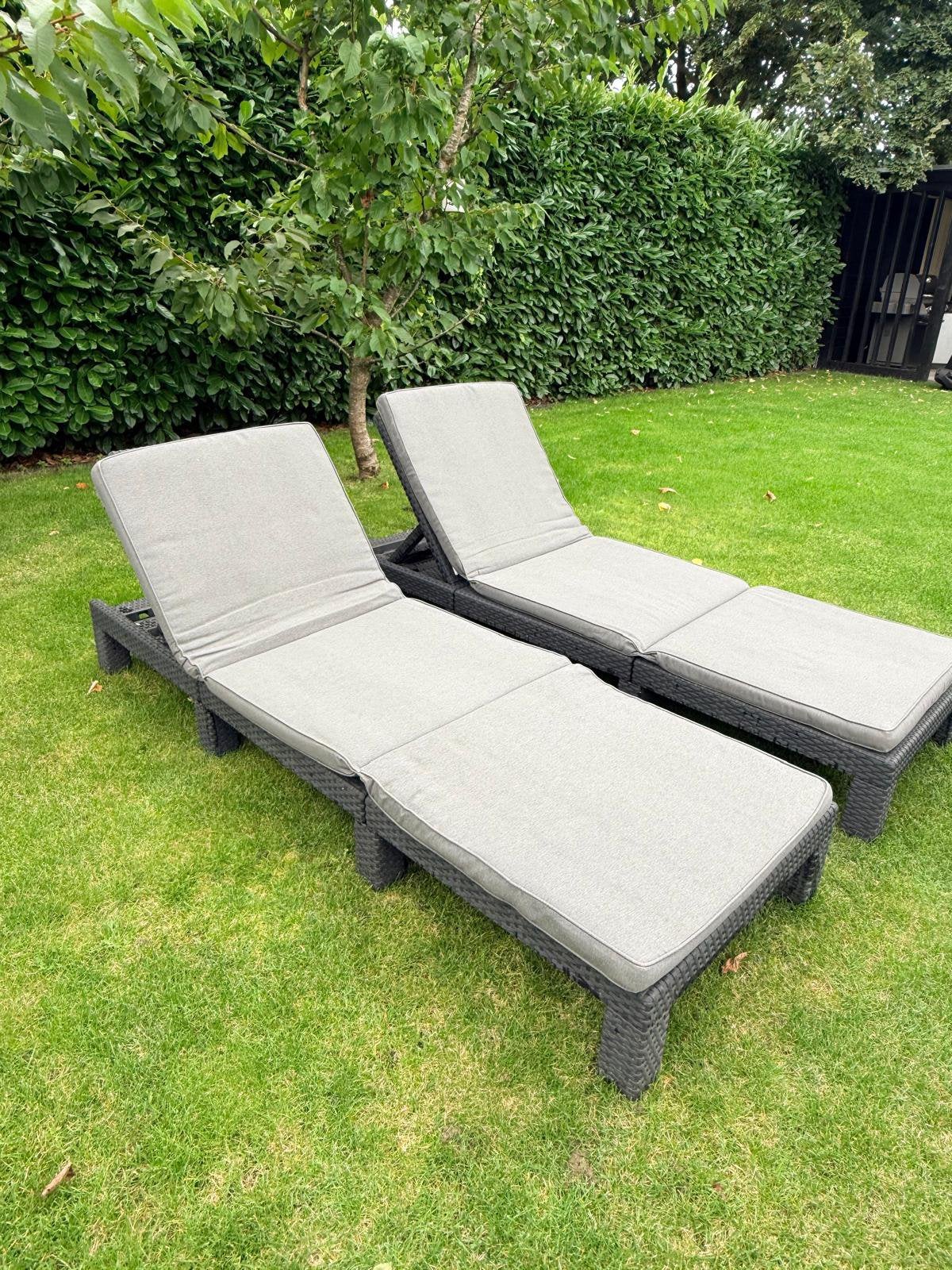 Ligbedden buiten (2) met kussens, Tuin en Terras, Ophalen, Gebruikt, Kunststof