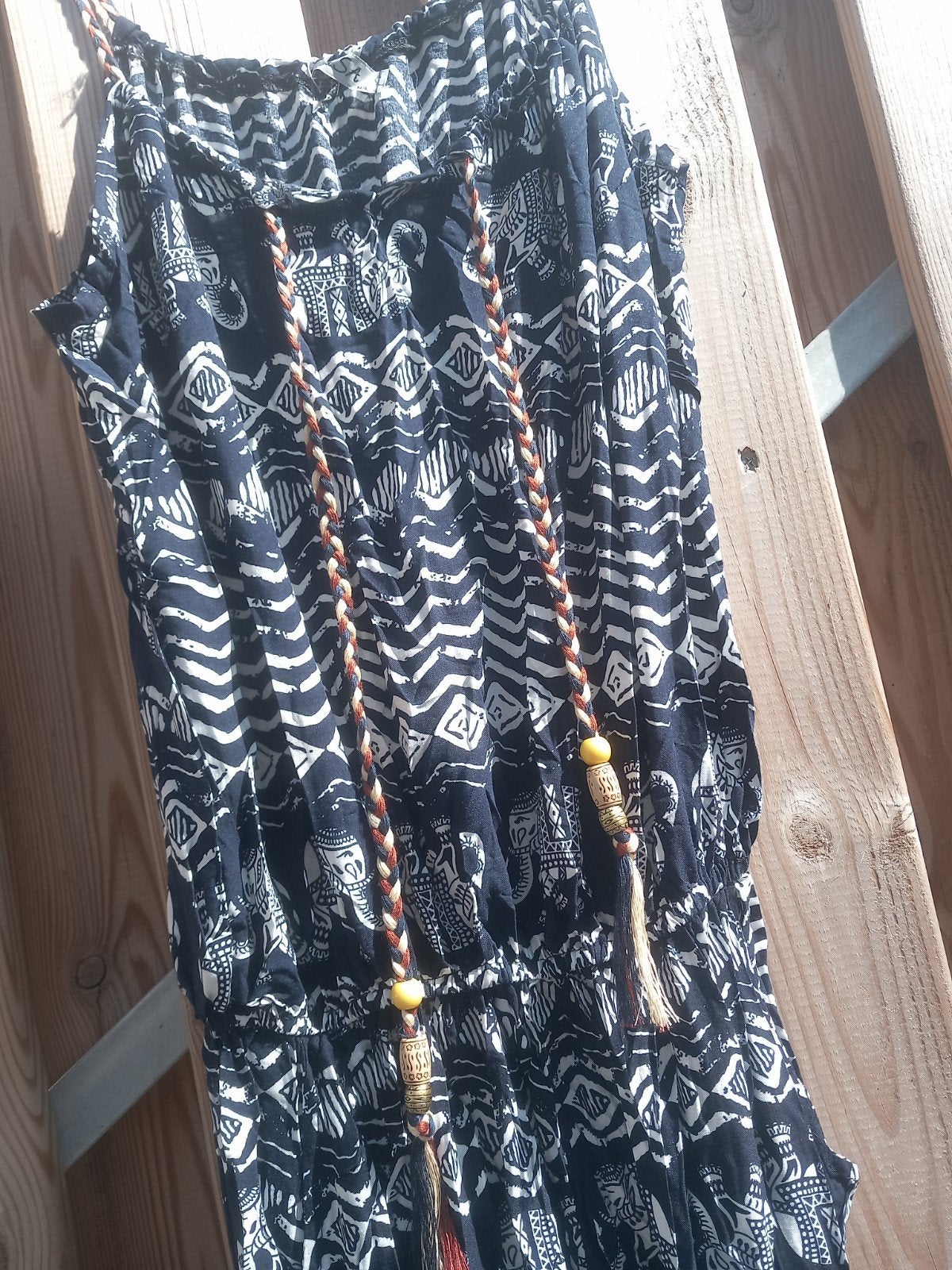 leuke bohemian Look donkerblauwe jumpsuit met witte olifante, Ophalen of Verzenden, Nieuw, Blauw