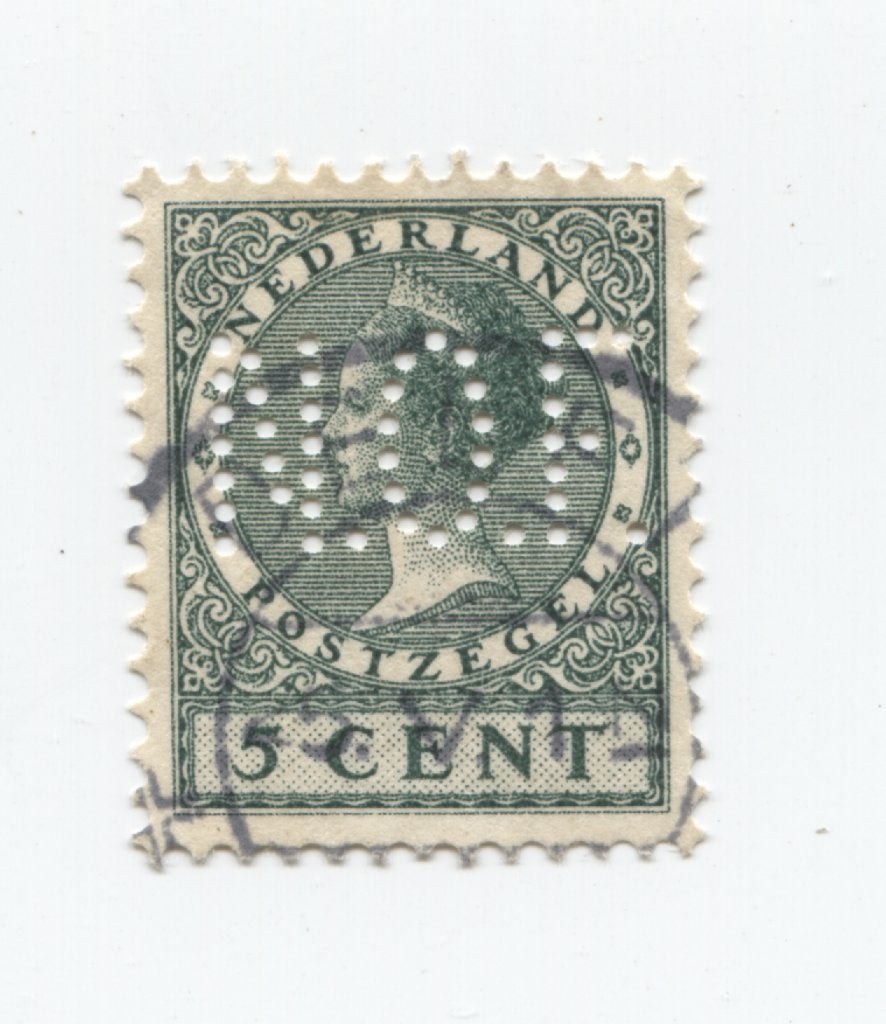 perfin N.O.F. op Wilhelmina nvph-nummer 177, Verzenden, T/m 1940, Gestempeld