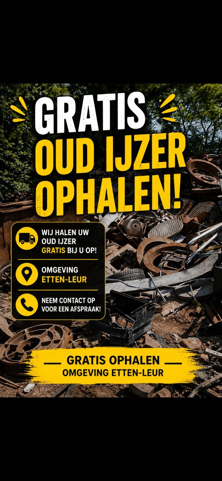 Wij halen gratis uw oud ijzer en kabels en accu’s, Eén persoon