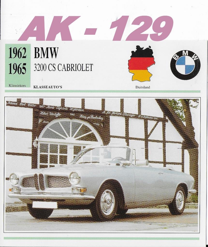 Ak129 autokaart bmw 3200 cs cabriolet ( 1962 - 1965 ), Ophalen of Verzenden, Zo goed als nieuw, Auto's