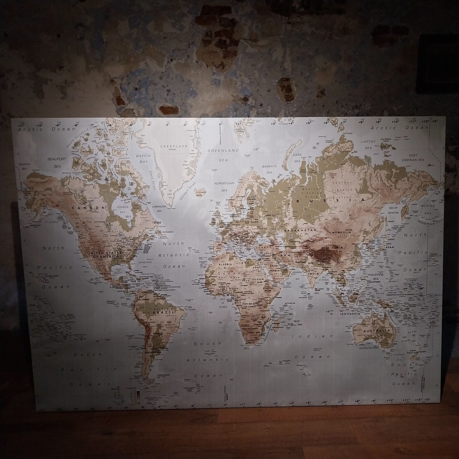 Grote Wereldkaart Canvas - Decoratieve Wandkunst, Ophalen, Gebruikt, 125 cm of meer, Print