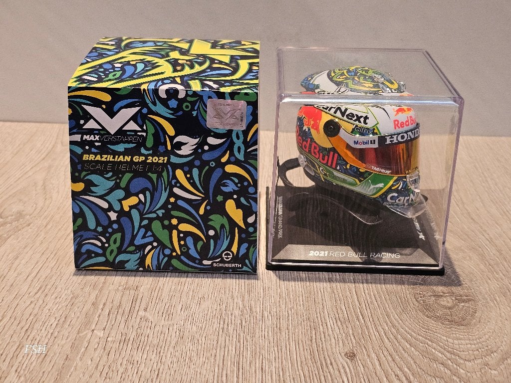 Helm 1:4 + HANS, M. Verstappen # 33, GP Brazil ‘21. <NIEUW>, Ophalen of Verzenden, Zo goed als nieuw, Formule 1