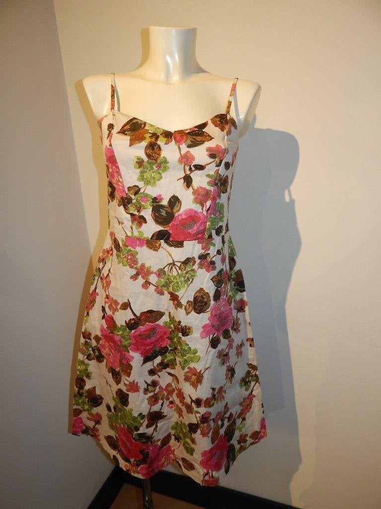 King Louie zomerse jurk bloemen uitlopende rok bandjes M, Kleding | Dames, Jurken, Maat 38/40 (M), Zo goed als nieuw, Knielengte