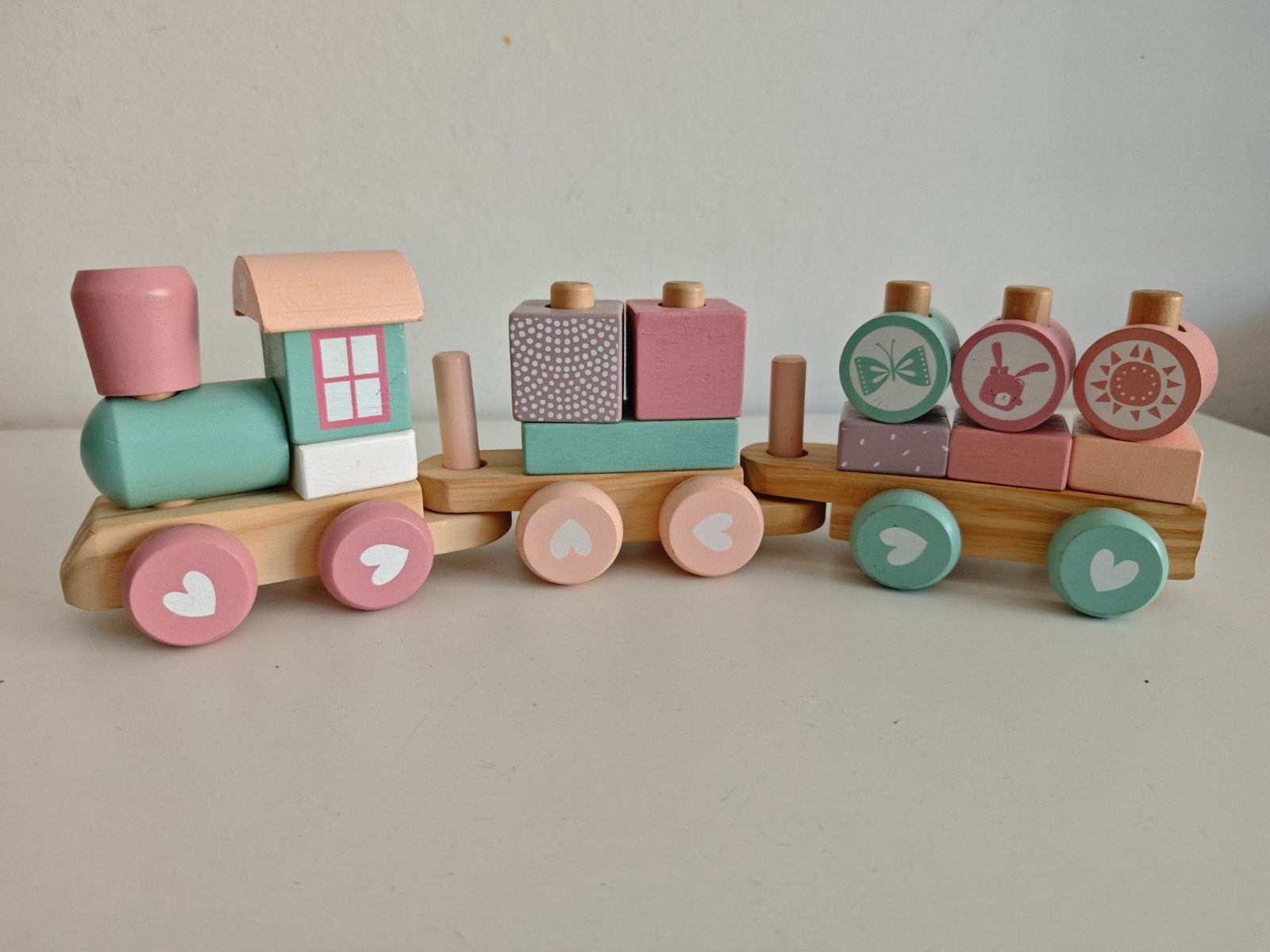 Little Dutch houten trein - roze/mint, Kinderen en Baby's, Ophalen, Gebruikt, Duw- of Trekspeelgoed