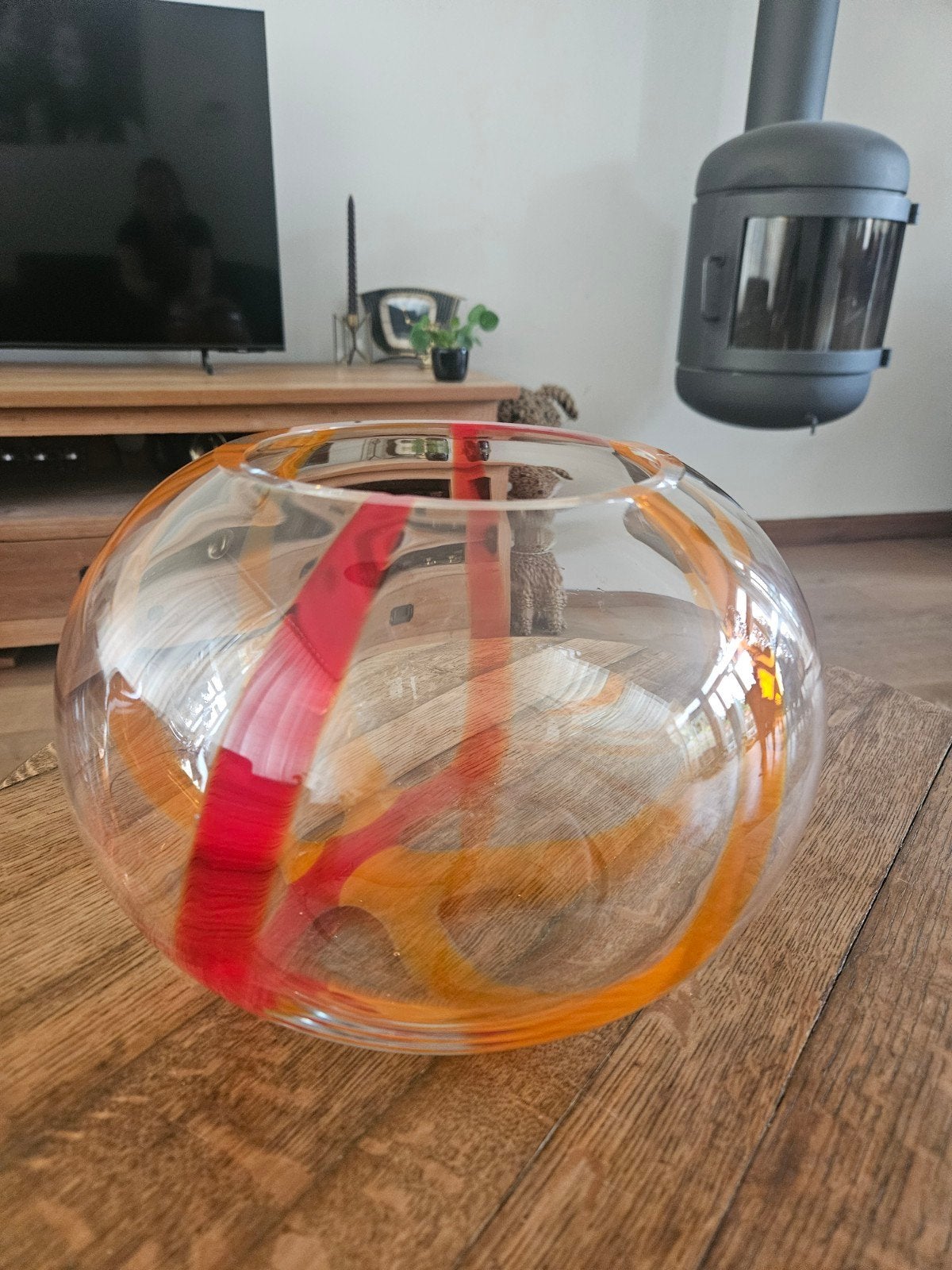 LSA International Oranje/Rood Handgeblazen Glazen Bolvaas, Ophalen of Verzenden