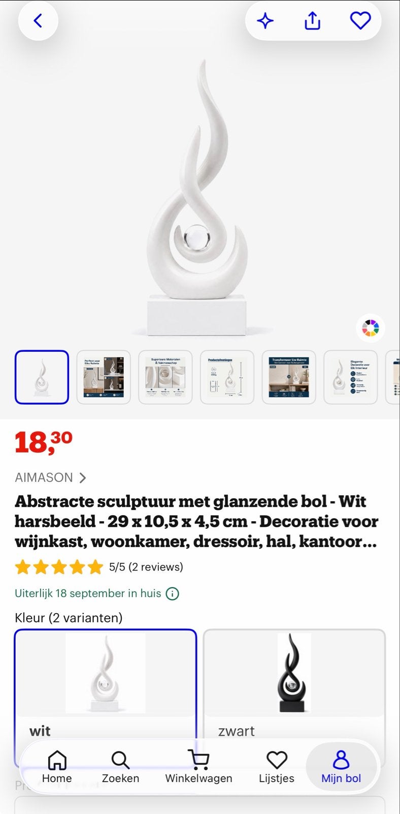 Abstracte sculptuur met glanzende bol - Wit, Overige materialen, Nieuw, Ophalen of Verzenden, Modern