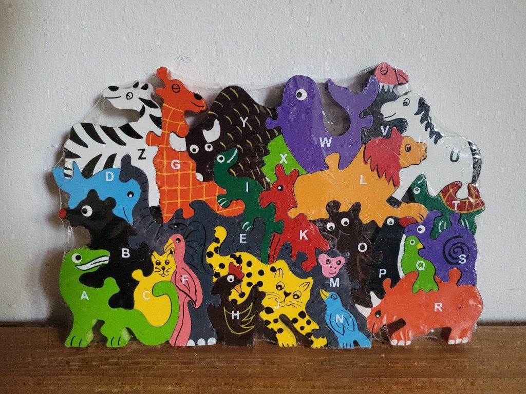 Puzzel Alfabet Dieren. Hout. Nieuw, 10 tot 50 stukjes, Nieuw, Ophalen of Verzenden, Van hout