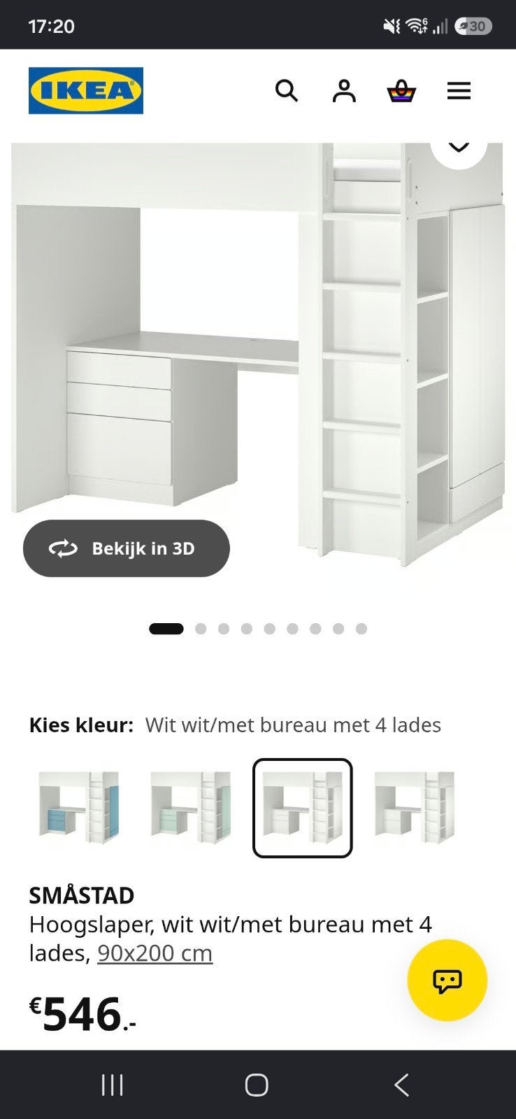 IKEA Stuva Hoogslaper met bureau en lades, 90x200 cm, Ophalen, Gebruikt, 90 cm, Wit