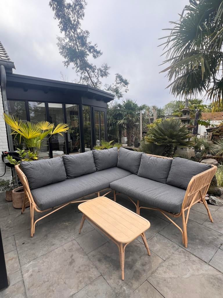 Hoek tuinset bamboe look, Tuin en Terras, Tuinsets en Loungesets, Ophalen, Gebruikt, Overige materialen, 2 zitplaatsen