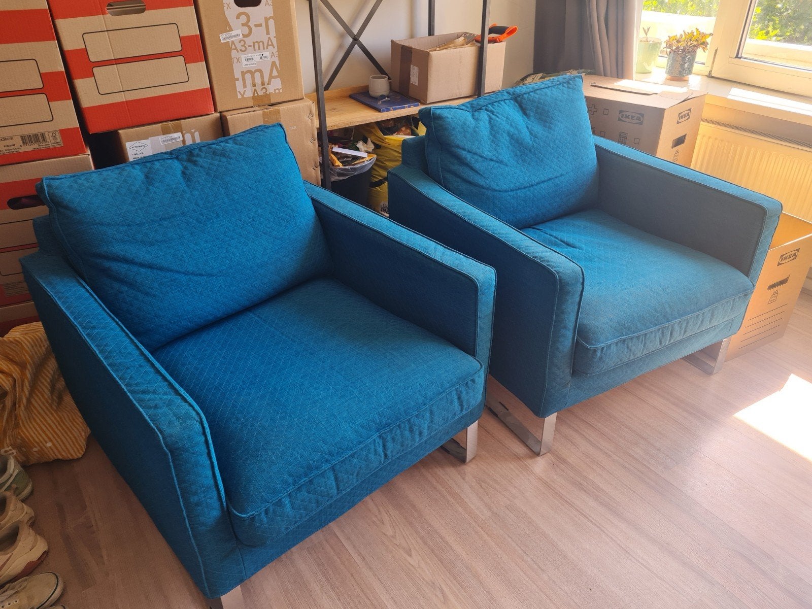 2 Petrol Lounge Stoelen - gratis ophalen voor zaterdag 26, Ophalen, Gebruikt, Stof