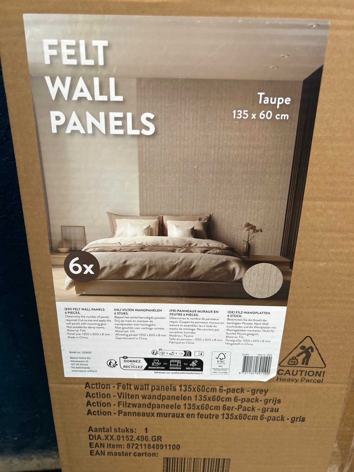 Vilt Wandpanelen 135x60cm 6-pack - Grijs, Huis en Inrichting, Woonaccessoires | Wanddecoraties, Textiel, Nieuw, Grijs, Modern