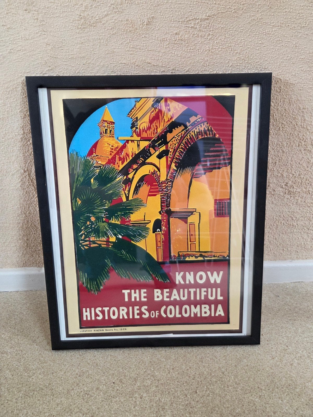 Vintage poster Cartagena Colombia (met sierlijst), Met lijst, Ophalen of Verzenden, A1 t/m A3, Overige onderwerpen