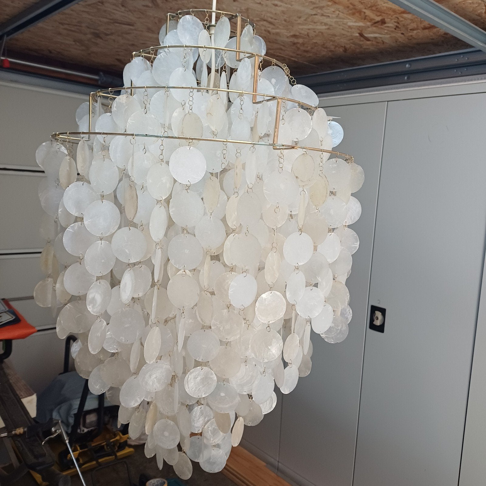 Capiz schelpen hanglamp / Kroonluchter vintage, Ophalen, Overige materialen, Vintage, Zo goed als nieuw
