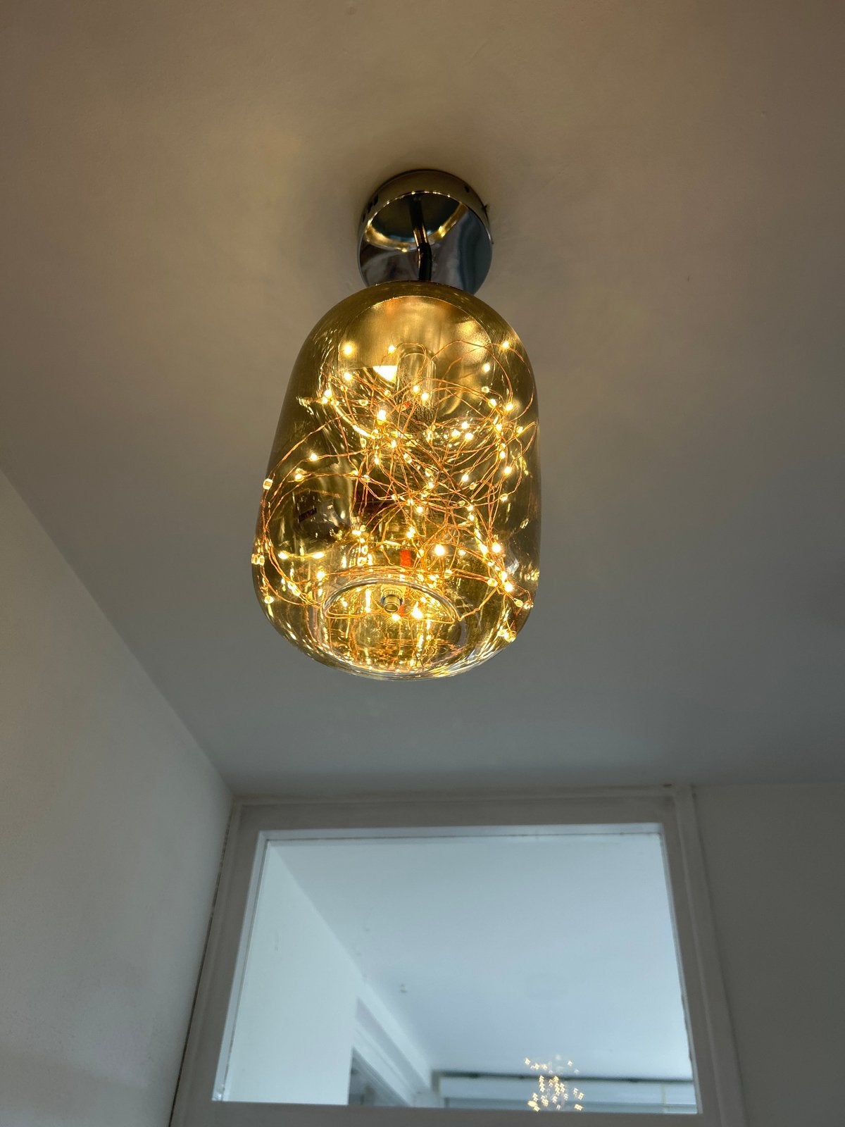 Sfeervolle plafondlamp met LED-lichtjes, Ophalen, Zo goed als nieuw, Glas, Overige fittingen