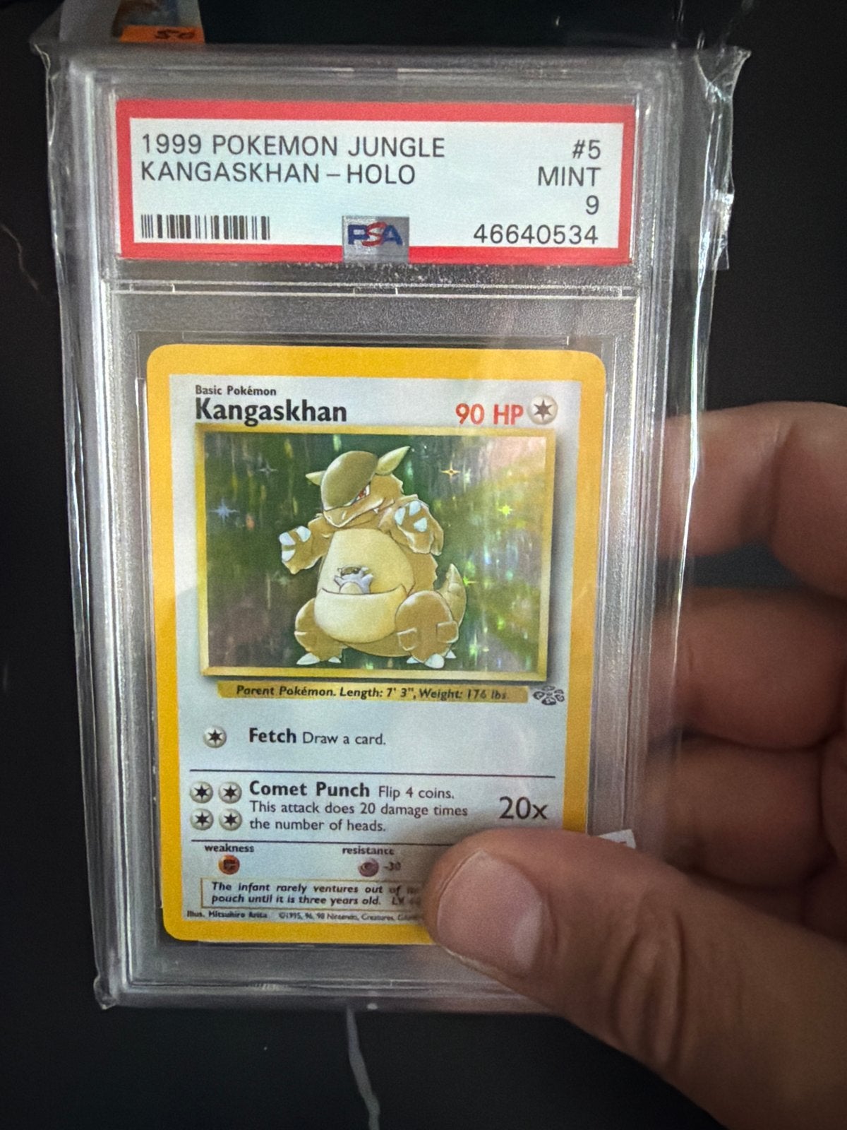 1999 Pokémon Jungle Kangaskhan Holo PSA 9 Mint, Ophalen of Verzenden, Zo goed als nieuw, Losse kaart, Foil