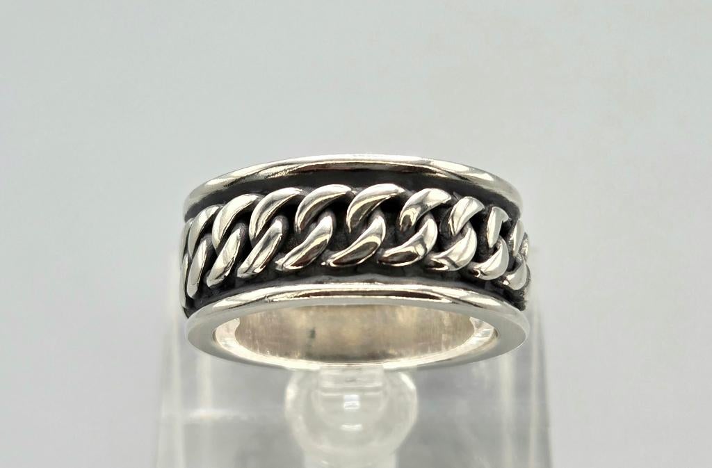 Zilveren ring met gevlochten gourmetschakel onyx. 2026/259., Nieuw, Ophalen of Verzenden, ., Dame of Heer