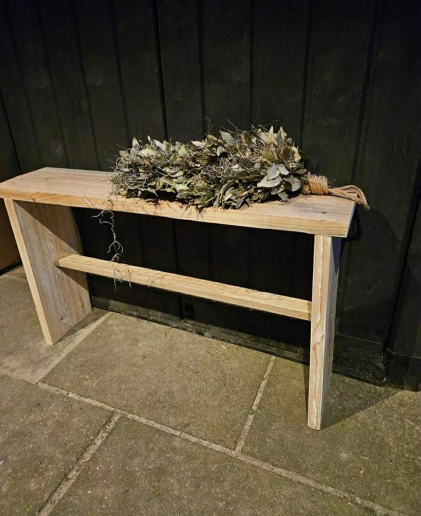 Steigerhouten bankje - bank - kruk - tafel - bijzettafel, Nieuw, 75 cm of meer, Rechthoekig, Hout