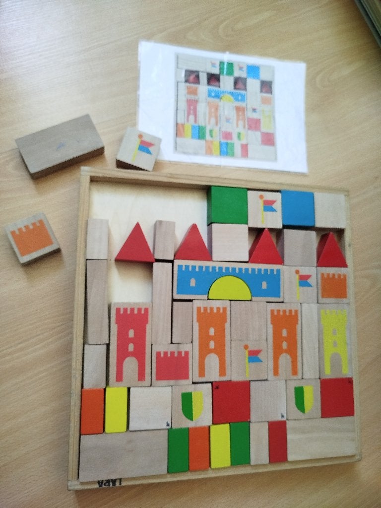 Houten blokpuzzel hout kasteel, Ophalen of Verzenden, Gebruikt