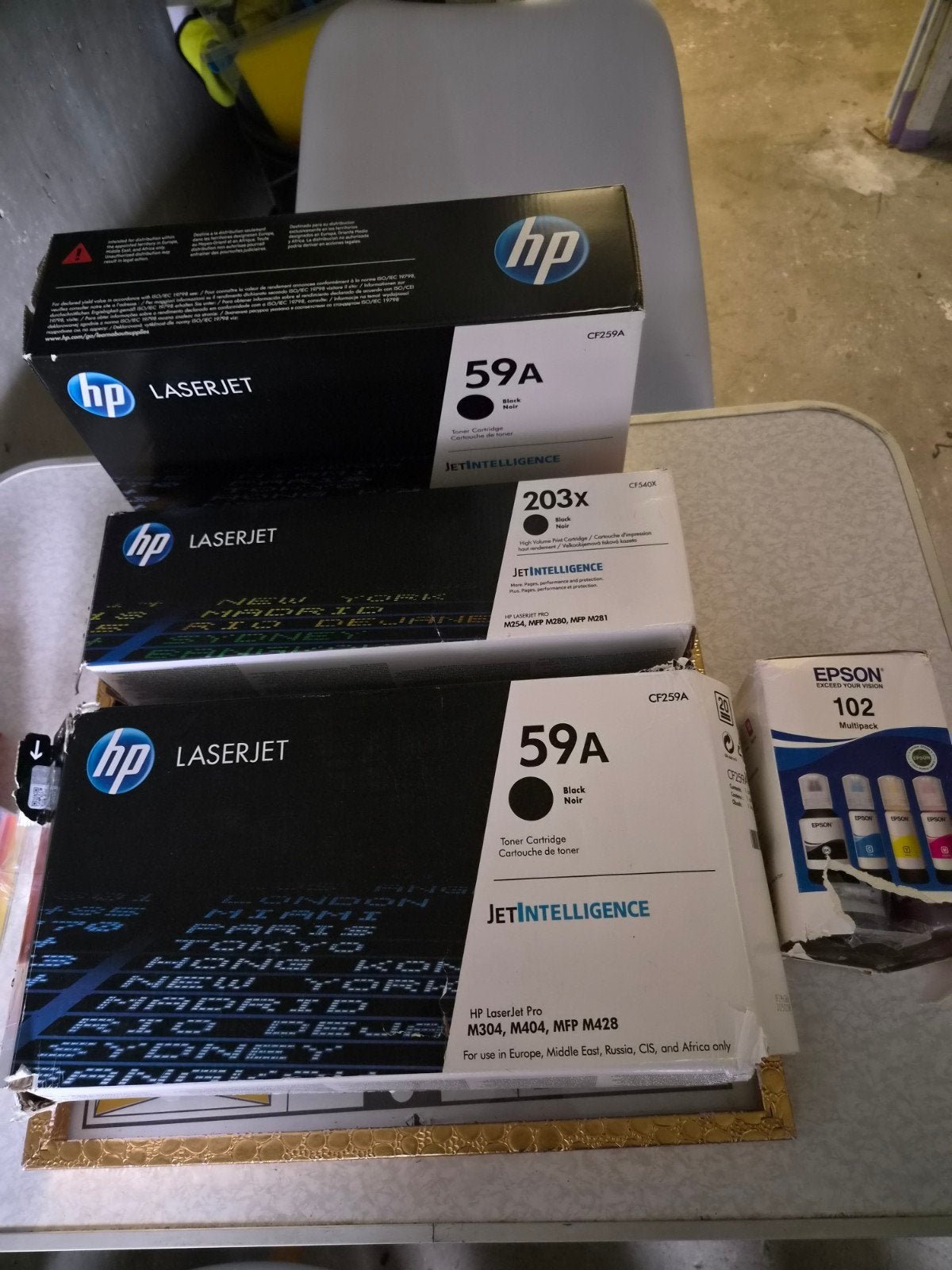 HP 59A en 203X Toner Cartridges & Epson 102 Multipack, Ophalen of Verzenden, Zo goed als nieuw, Toner, HP, Epson