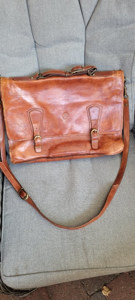 Manfield handtas/schoudertas/laptoptas leer, Ophalen of Verzenden, Gebruikt, Bruin, Handtas
