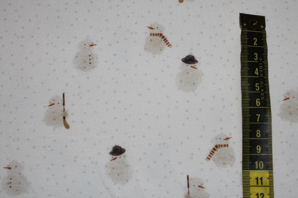 Family Fabrics french Terry stof - snowmen sneeuwpop #3664, 120 cm of meer, Wit, Ophalen of Verzenden, Katoen
