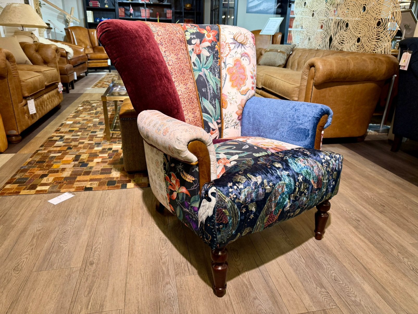 MANOR CHESTERFIELD PATCHWORK FAUTEUIL BLOEM MOTIEF STOF, Huis en Inrichting, Fauteuils, Ophalen of Verzenden, Nieuw, 75 tot 100 cm