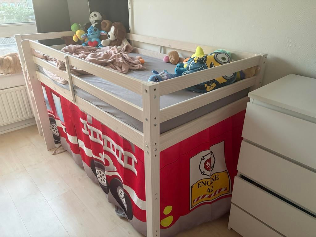 Halfhoogslaper met brandweer gordijn - perfect voor kinderka, Ophalen, Gebruikt, 90 cm, Eenpersoons