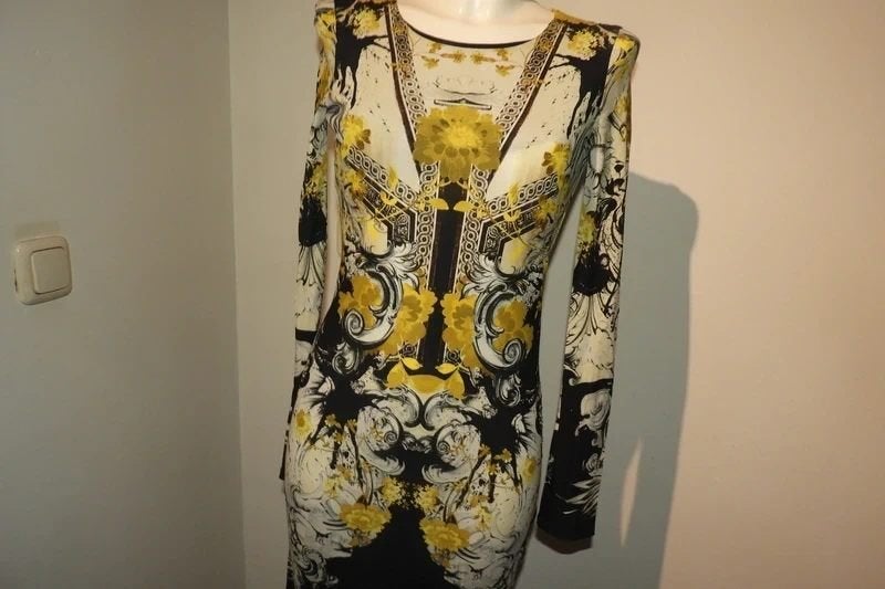 Roberto Cavalli stretch jurk prachtige print mt XS, Kleding | Dames, Zo goed als nieuw, Cavalli, Maat 34 (XS) of kleiner, Boven de knie
