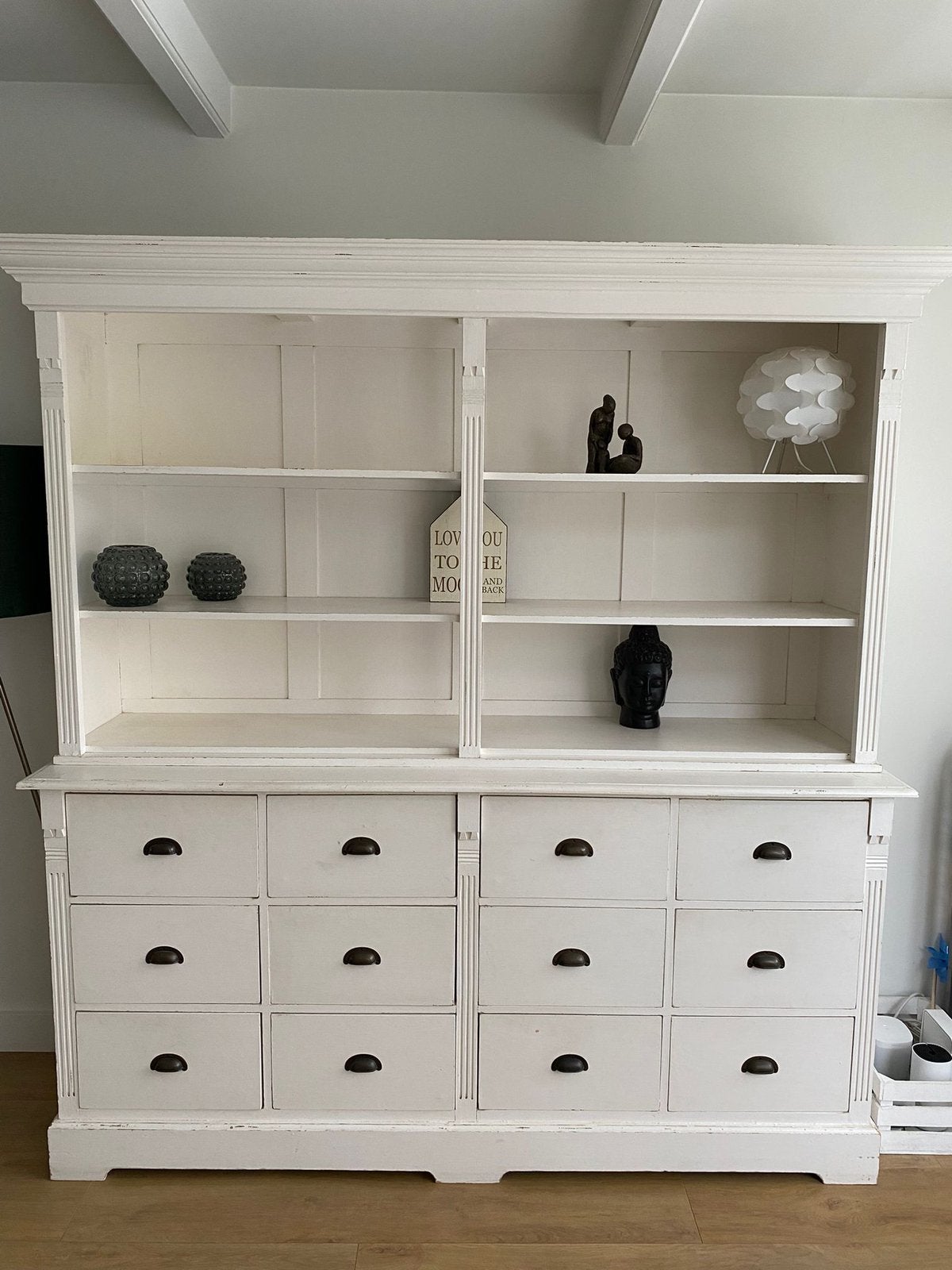 Witte landelijke buffetkast, Huis en Inrichting, Kasten | Buffetkasten, Ophalen, Met plank(en), Gebruikt, 200 cm of meer
