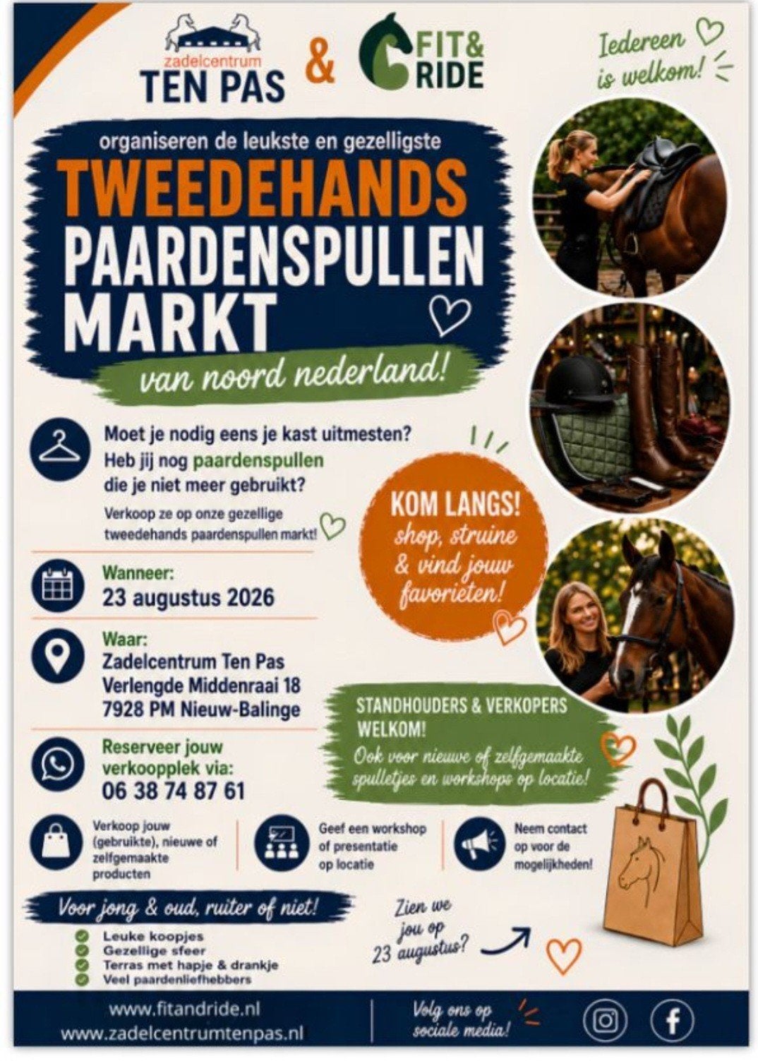 Grote paardensportmarkt Drenthe! 23 augustus!, Ophalen of Verzenden